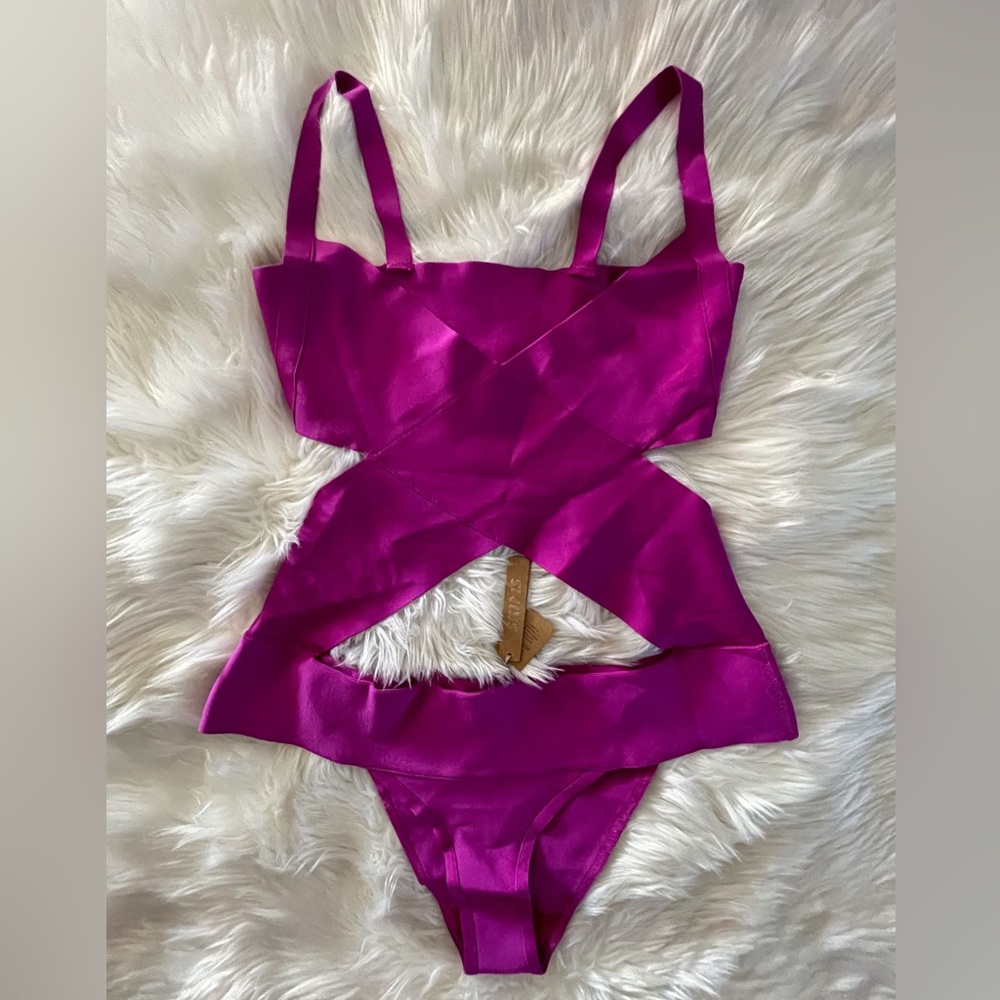 Skims Knit Swim Monokini LOLLIPOP 3X (SW-MKN-0170) Bandage Criss Cross B…